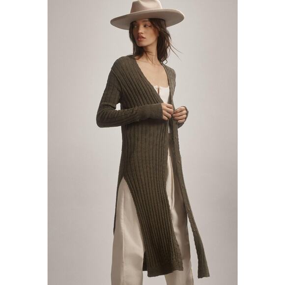 Pilcro Anthropologie Womens Gauzy Distress Duster Cardigan Prep Green NEW Sz M - Picture 2 of 8